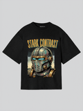 Stark Contrast Cyber Helmet Oversized T-Shirt (Black & White) – Futuristic Graphic Streetwear