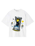 Cosmic Time Hourglass Oversized T-Shirt (Black, White & Brown) – Space Graphic Streetwear Tee for Men & Women