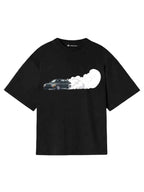Drift Car Oversized T-Shirt (White and black) – JDM Street Racing Graphic Tee for Men & Women