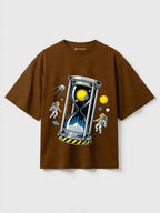 Cosmic Time Hourglass Oversized T-Shirt (Black, White & Brown) – Space Graphic Streetwear Tee for Men & Women